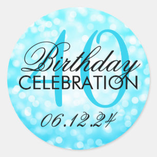 Sticker Rond Elégant 40e anniversaire Turquoise Parties scintil
