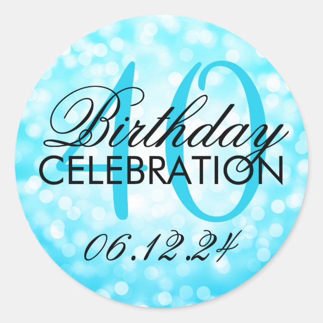 Sticker Rond Elégant 40e anniversaire Turquoise Parties scintil (Devant)