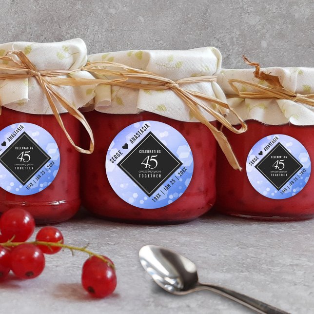 Sticker Rond Élégant 45e anniversaire de Mariage Sapphire (Elegant 45th Sapphire Wedding Anniversary Round Sticker Cover Photo.)