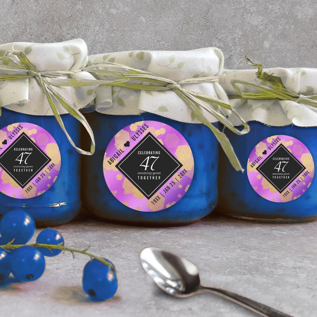 Sticker Rond Élégant 47e anniversaire du Mariage Améthyste (Elegant 47th Amethyst Wedding Anniversary Round Sticker Cover Photo.)