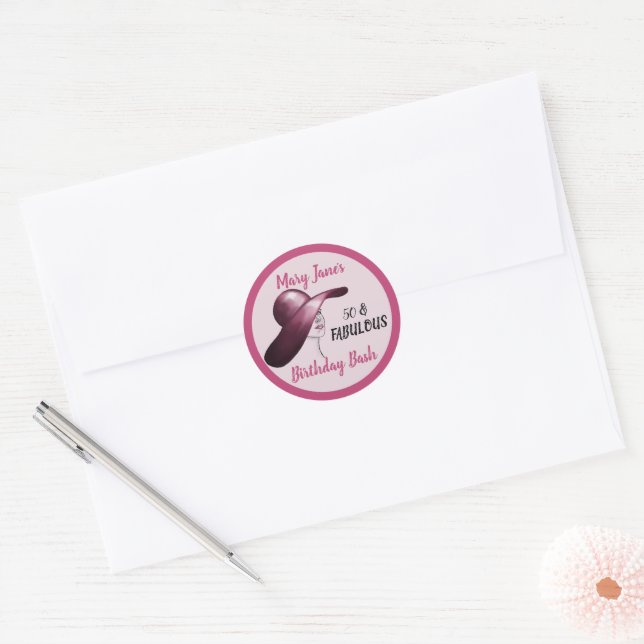 Sticker Rond Elégant 50 et Fabuleux Anniversaire Bash (Enveloppe)