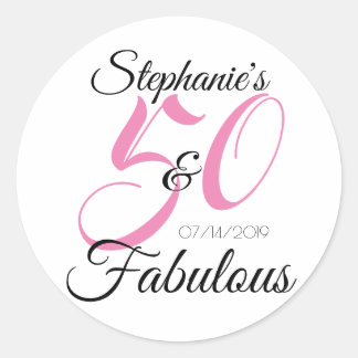 Sticker Rond Elégant 50 et fabuleux anniversaire personnalisé