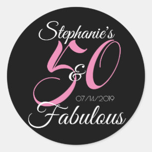 Sticker Rond Elégant 50 et fabuleux anniversaire personnalisé
