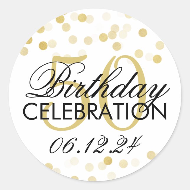 Sticker Rond Elégant 50e anniversaire Gold Foil Parties scintil (Devant)