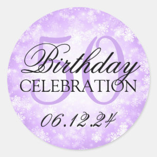 Sticker Rond Élégant 50e anniversaire violet hiver Wonderland