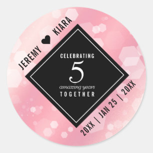 Sticker Rond Élégant 5ème anniversaire Mariage de quartz Rose