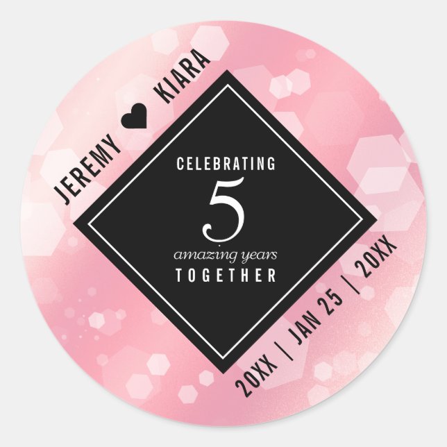 Sticker Rond Élégant 5ème anniversaire Mariage de quartz Rose (Devant)