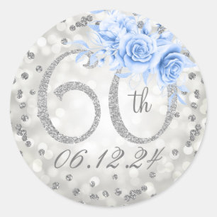 Sticker Rond Élégant 60e anniversaire de fête Lumières Silver B