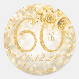 Sticker Rond Élégant 60e anniversaire Glam Lights Gold