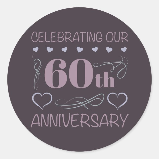 Sticker Rond Élégant 60ème anniversaire de Mariage violet (Devant)