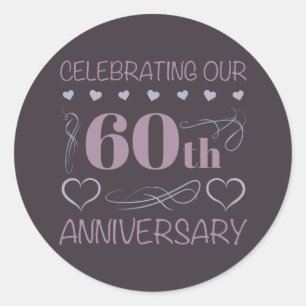 Sticker Rond Élégant 60ème anniversaire de Mariage violet