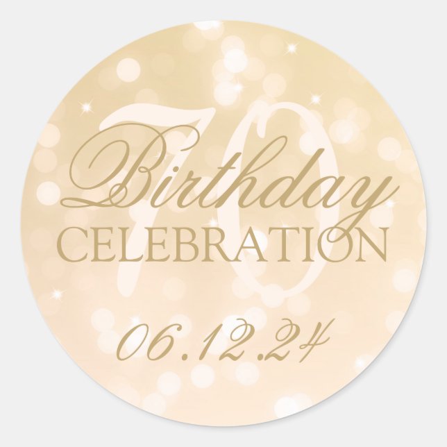 Sticker Rond Élégant 70e anniversaire Gold Bokeh éclat (Devant)