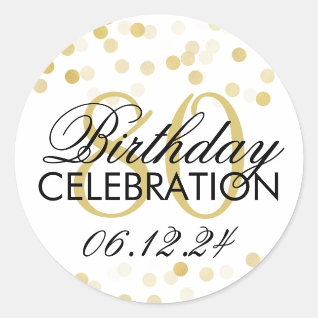 Sticker Rond Elégant 80e anniversaire Gold Foil Parties scintil (Devant)