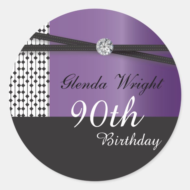 Sticker Rond Elégant Améthyste violet et noir Anniversaire (Devant)