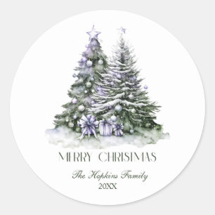 Sticker Rond Elégant Aquarelle Arbre de Noël