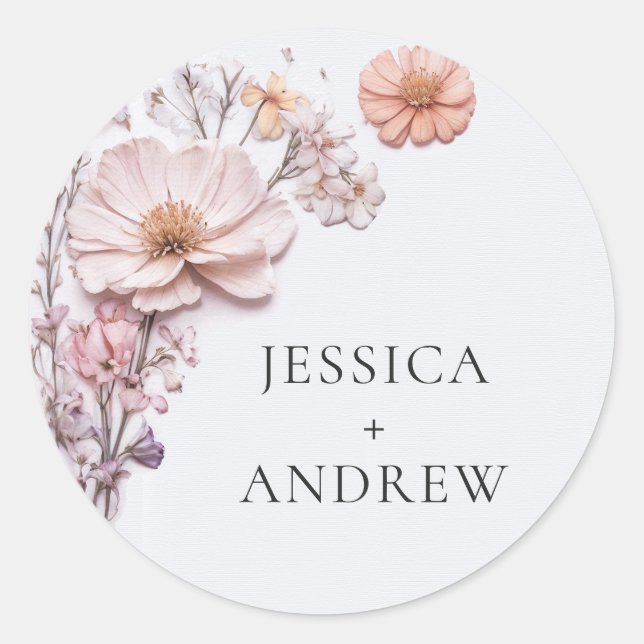 Sticker Rond Elégant Aquarelle Fleurs sauvages Mariage (Devant)