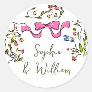Sticker Rond Elégant Aquarelle Fleurs sauvages Mariage