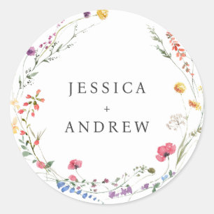Sticker Rond Elégant Aquarelle Fleurs sauvages Mariage