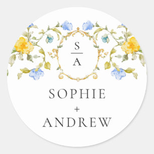 Sticker Rond Elégant Aquarelle Fleurs sauvages Mariage