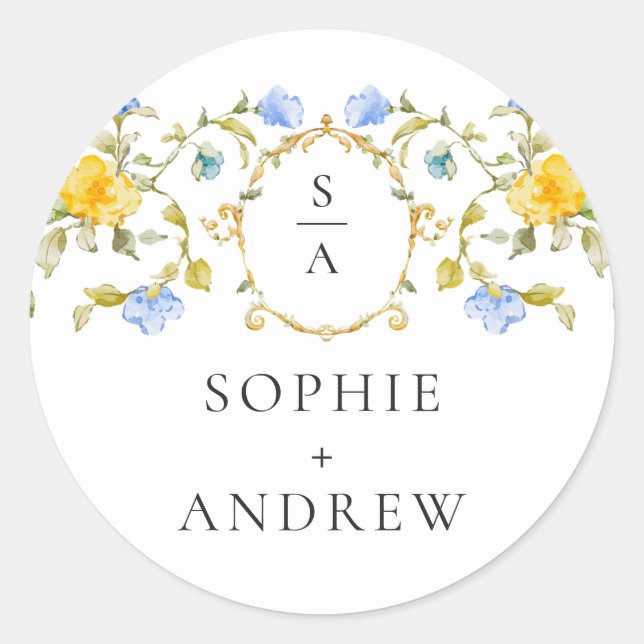 Sticker Rond Elégant Aquarelle Fleurs sauvages Mariage (Devant)