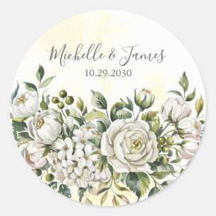 Sticker Rond Élégant aquarelle Hydrangea Rose Fleurs de mariage