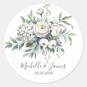 Sticker Rond Élégant aquarelle Hydrangea Rose Fleurs de mariage