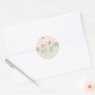 Sticker Rond Elégant aquarelle Monogramme Foliage Floral