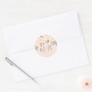 Sticker Rond Elégant aquarelle Monogramme Foliage Floral