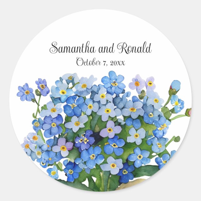 Sticker Rond Elégant aquarelle Oubliez-moi pas Mariage (Devant)