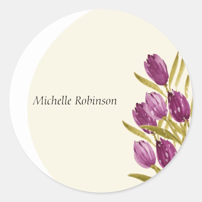 Sticker Rond Elégant Aquarelle Tulipe Fleurs (Devant)