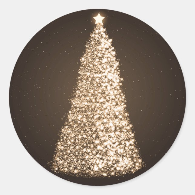 Sticker Rond Elégant Arbre de Noël Or Brown (Devant)