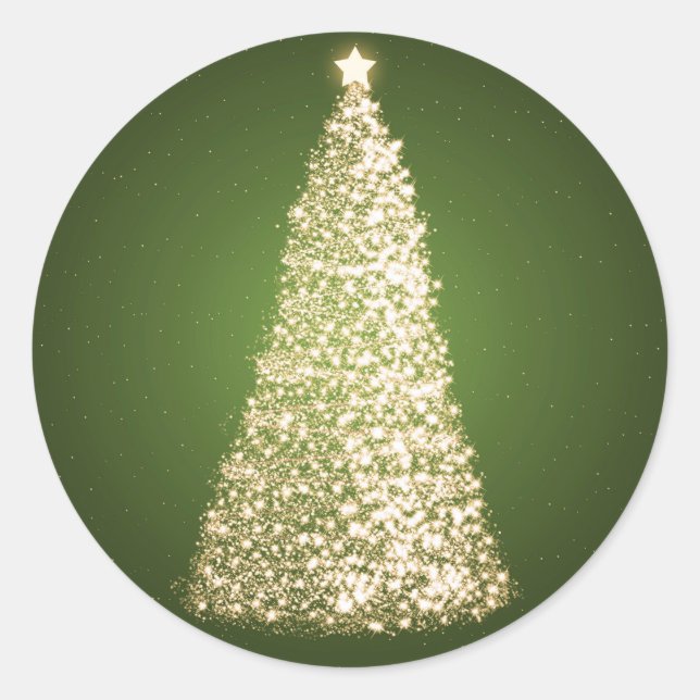 Sticker Rond Élégant Arbre de Noël Or Vert (Devant)