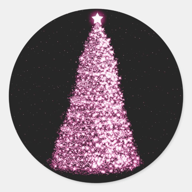 Sticker Rond Élégant arbre de Noël rose (Devant)