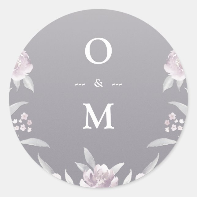 Sticker Rond Élégant argent floral Chinoiserie mariage monogram (Devant)