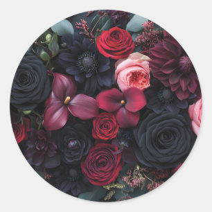 Sticker Rond Élégant arrangement floral foncé avec Roses