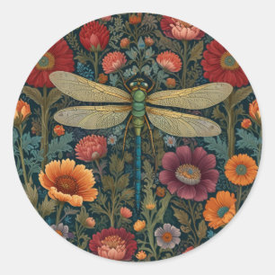 Sticker Rond Élégant art nouveau automnal floral Libellule