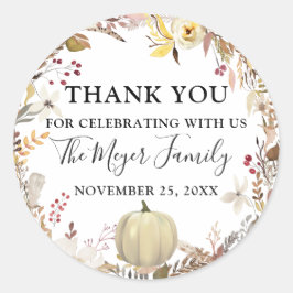 Sticker Rond Élégant automne Citrouille Floral automne Merci au