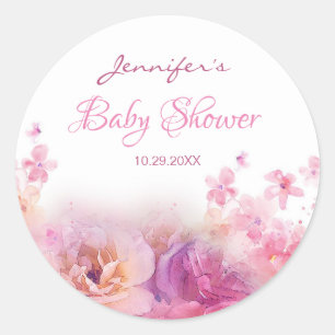 Sticker Rond Elégant Baby shower à l'aquarelle Script main
