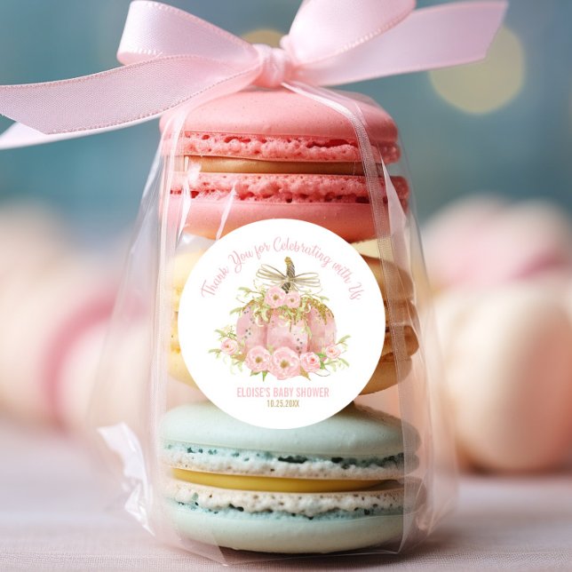 Sticker Rond Élégant Baby shower Citrouille rose Favoriser le M (Créateur téléchargé)