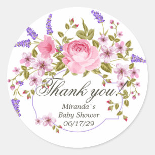 Sticker Rond Elégant Baby shower d'aquarelle florale violet