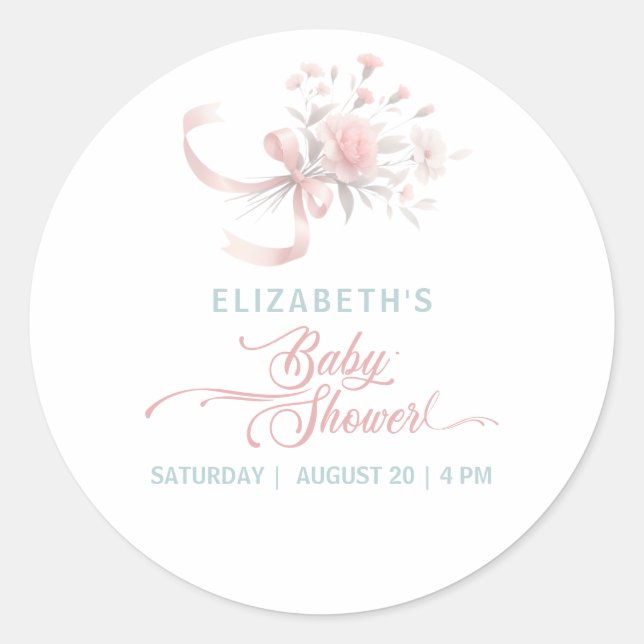 Sticker Rond Elégant Baby shower de bouquet de fleurs d'aquarel (Devant)