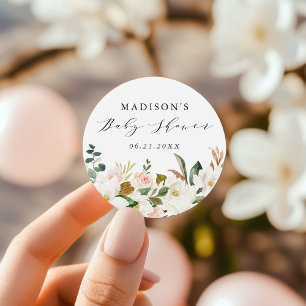 Sticker Rond Elégant Baby shower de Magnolias aquarelle