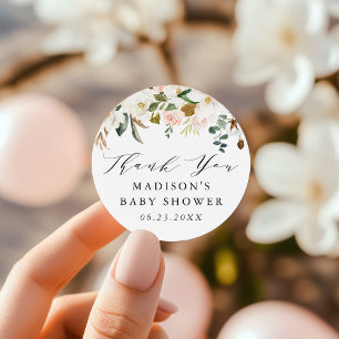 Sticker Rond Elégant Baby shower de Magnolias aquarelle