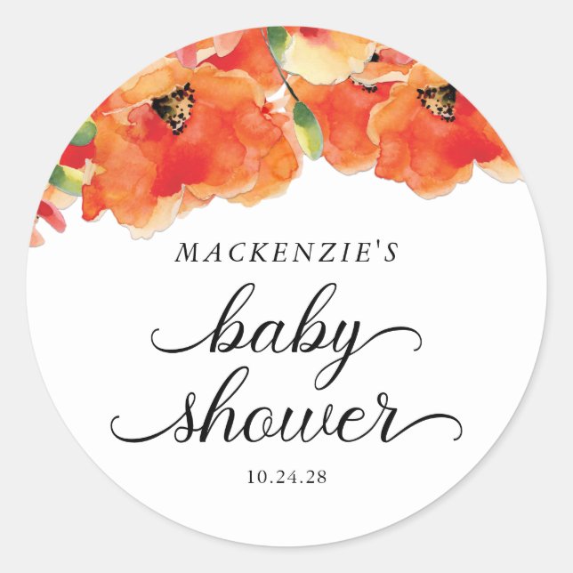Sticker Rond Élégant Baby shower de pavot doré (Devant)