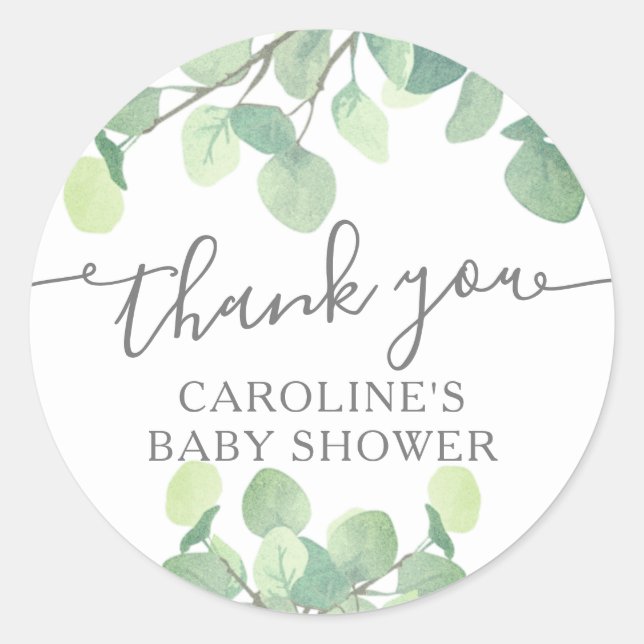 Sticker Rond Elégant Baby shower de verdure Eucalyptus (Devant)