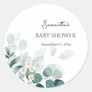 Sticker Rond Elégant baby shower d'eucalyptus aquarelle
