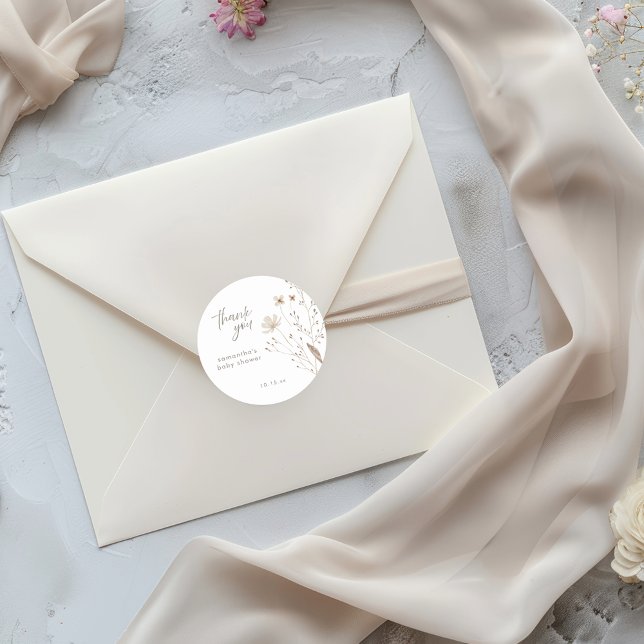 Sticker Rond Élégant Baby shower Fleur sauvage Floral (Créateur téléchargé)