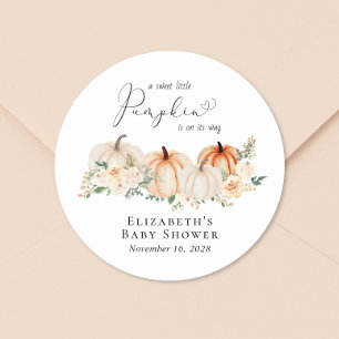 Sticker Rond Élégant Baby shower Floral Citrouille