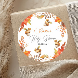 Sticker Rond Elégant Baby shower floral de Boho Automne