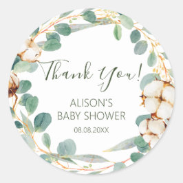 Sticker Rond Elégant Baby shower Floral Eucalyptus
